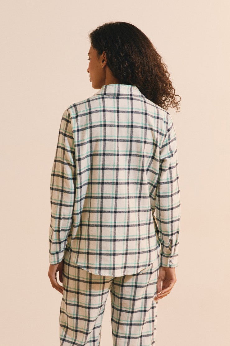 Cotton Check Pajama Shirt - Bleu