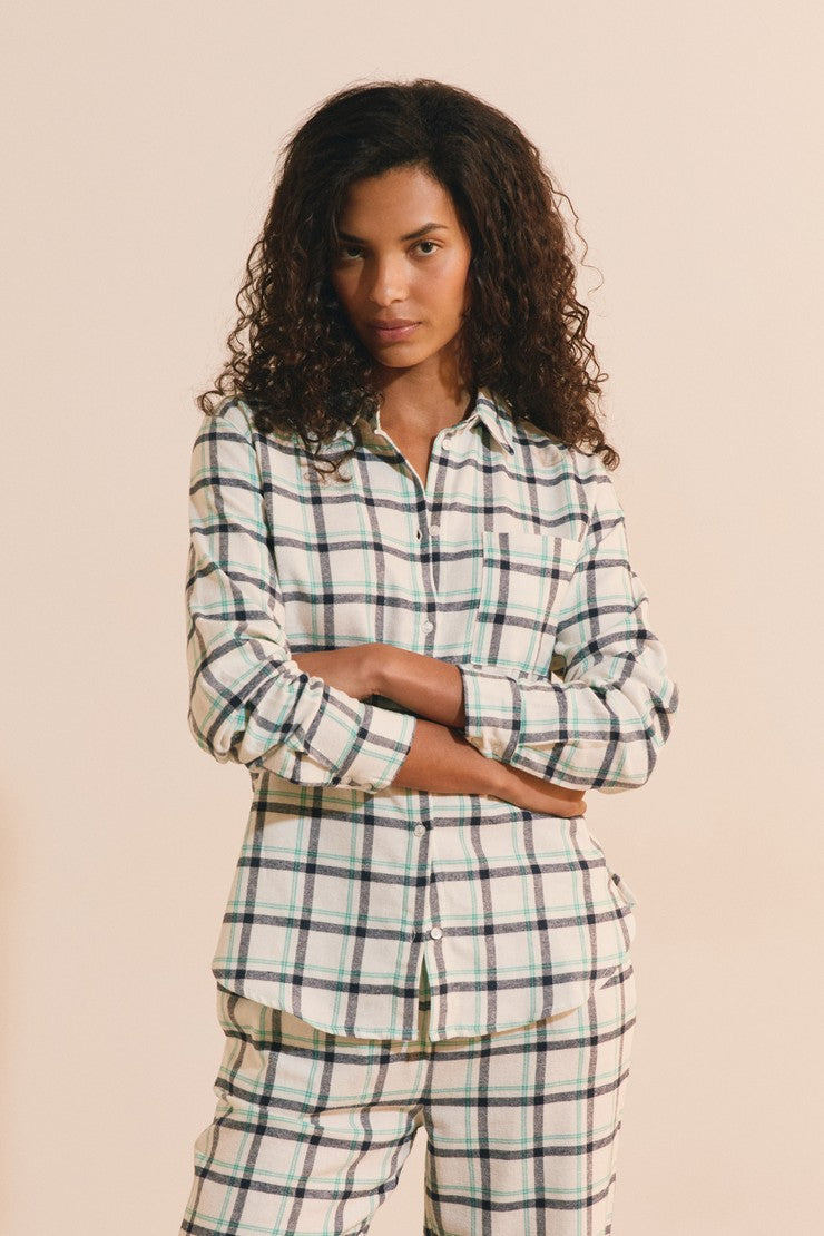 Cotton Check Pajama Shirt - Bleu