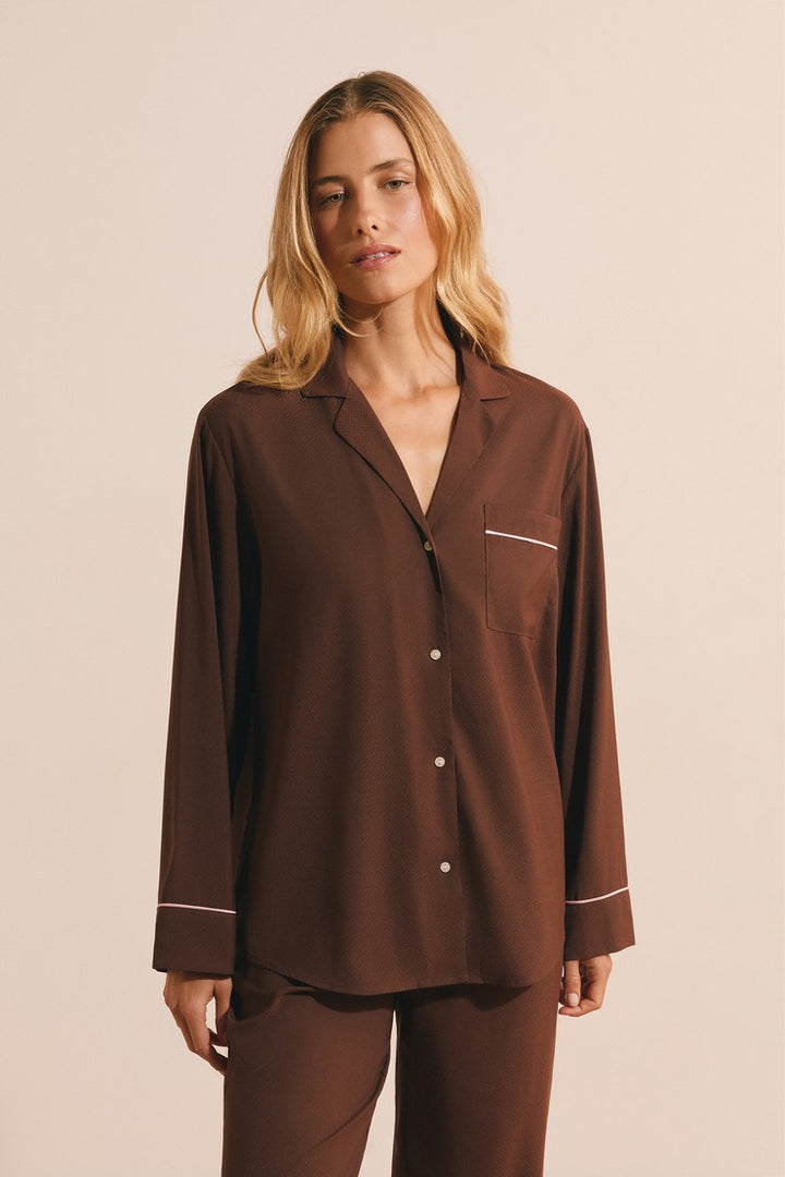 Long-Sleeved Pajama Shirt - Taupe