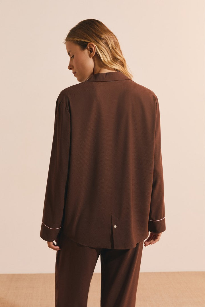 Long-Sleeved Pajama Shirt - Taupe