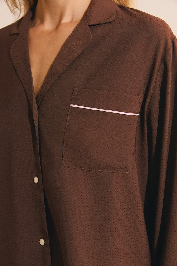 Long-Sleeved Pajama Shirt - Taupe