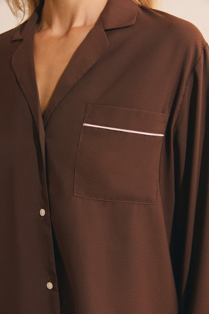 Long-Sleeved Pajama Shirt - Taupe