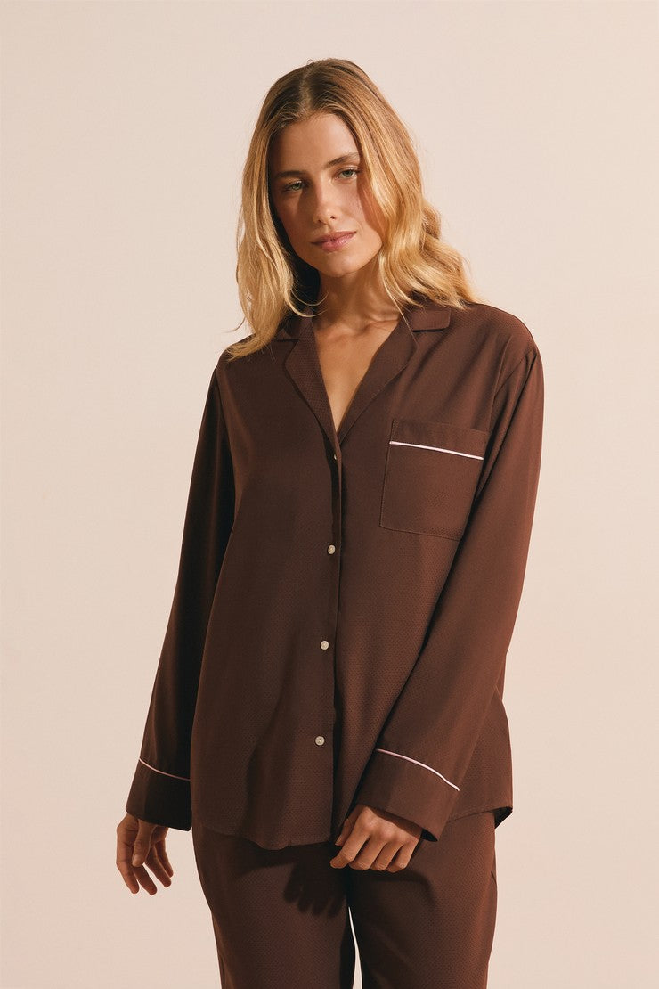 Long-Sleeved Pajama Shirt - Taupe