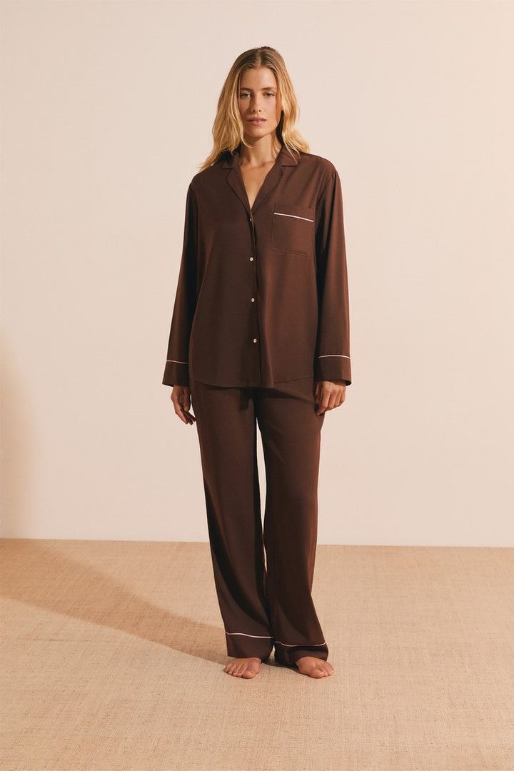Elastic-Waist Pajama Pants - Taupe