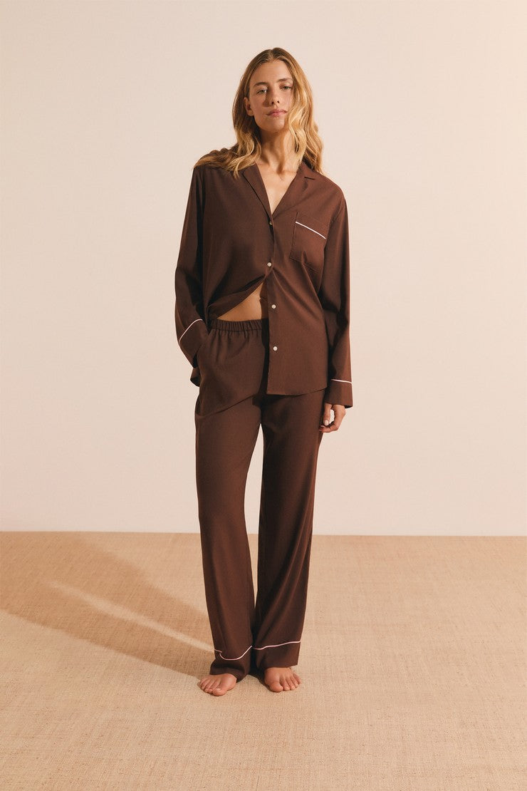 Elastic-Waist Pajama Pants - Taupe