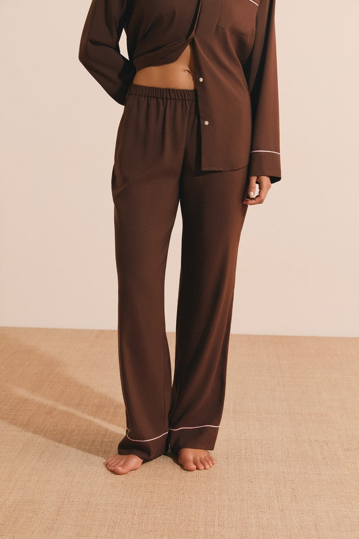 Elastic-Waist Pajama Pants - Taupe