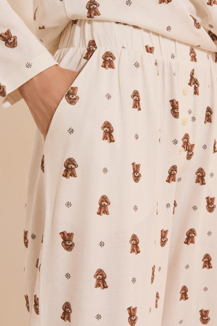 Cotton Dog-Print Pajama Pants - Ecru