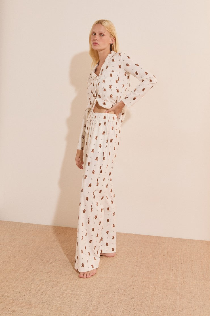 Cotton Dog-Print Pajama Pants - Ecru