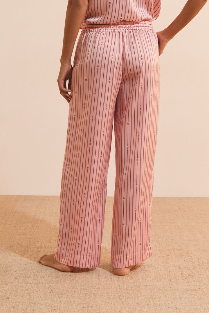 Striped Satin Pajama Pants - Rose