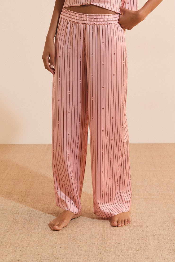 Striped Satin Pajama Pants - Rose