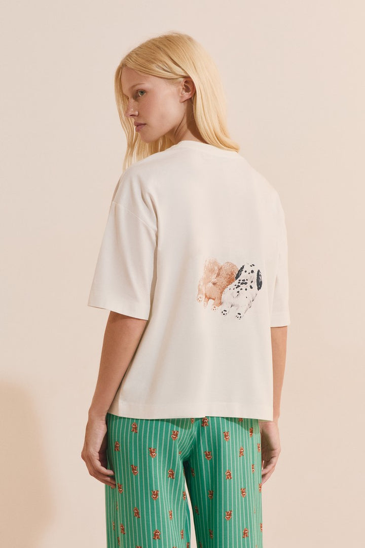 Cotton Dog-Print T-Shirt - Ecru