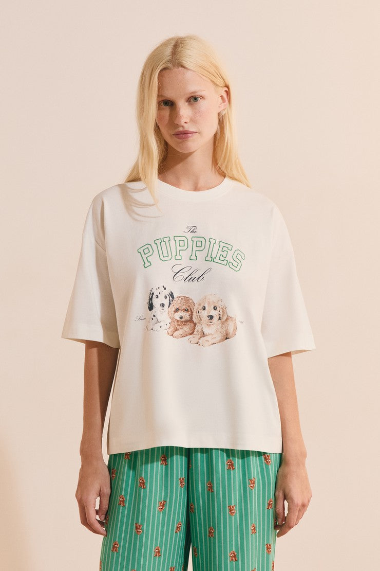 Cotton Dog-Print T-Shirt - Ecru