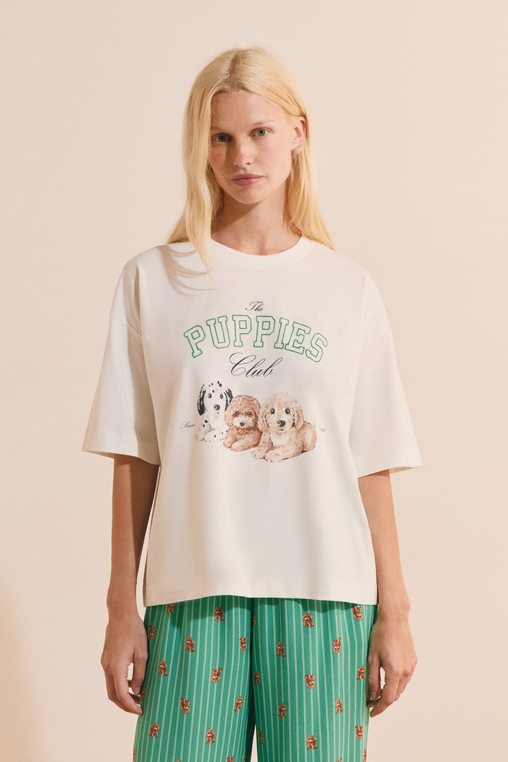 Cotton Dog-Print T-Shirt - Ecru