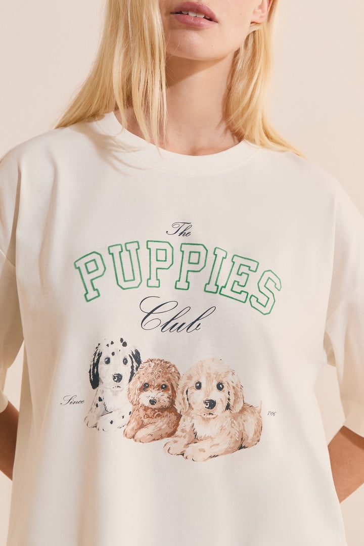Cotton Dog-Print T-Shirt - Ecru