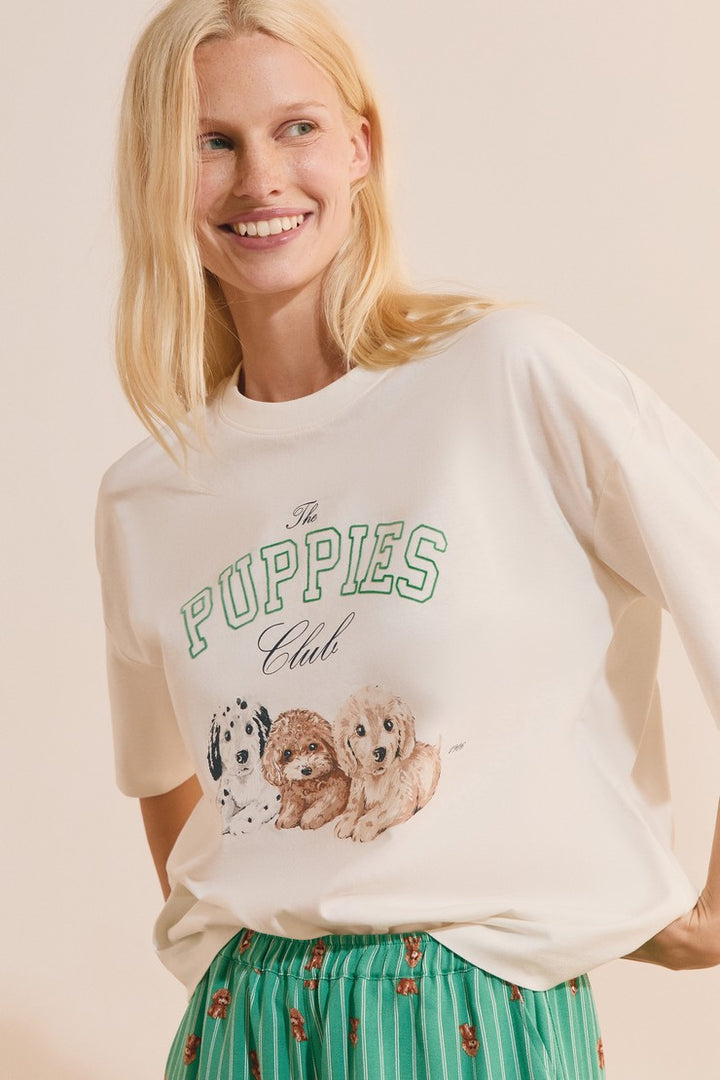 Cotton Dog-Print T-Shirt - Ecru