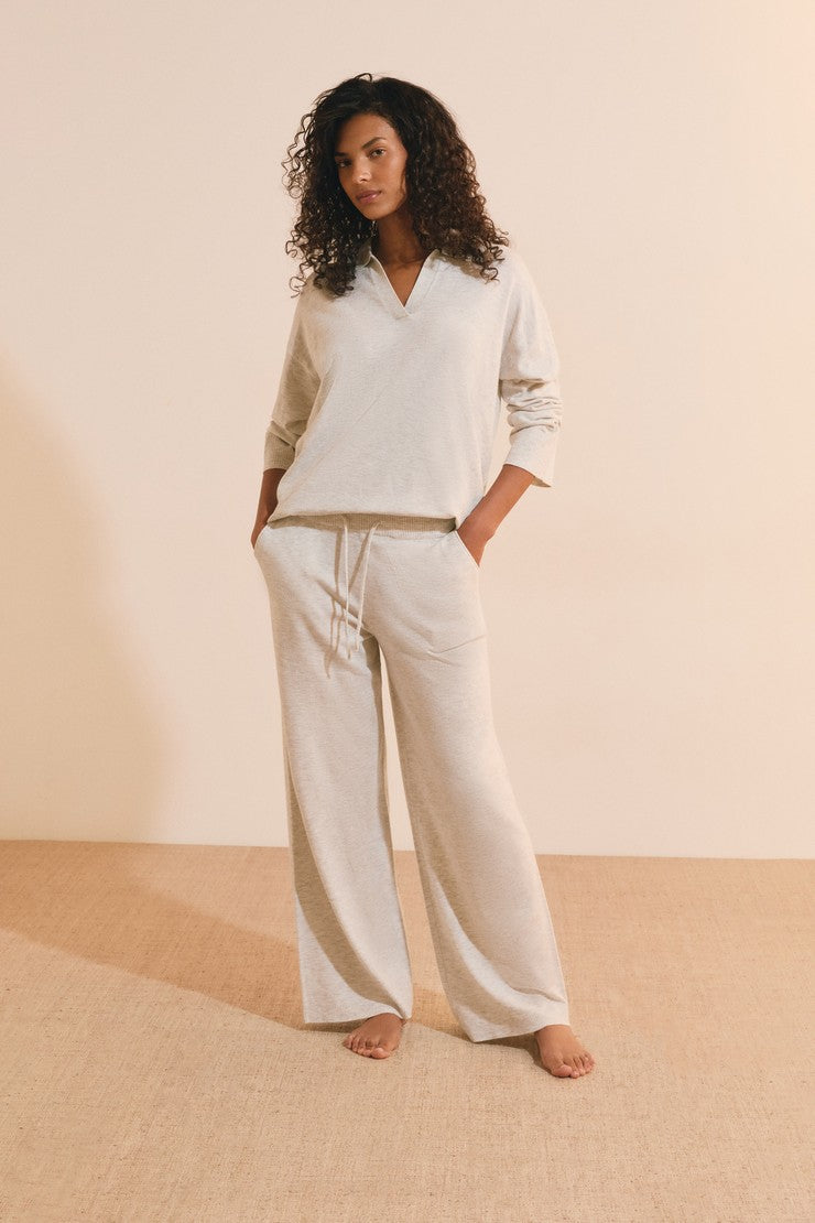 Pajama Sweater With Polo Collar - Gris