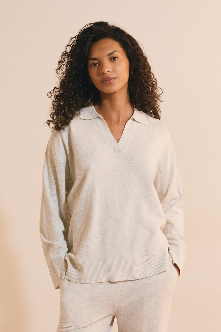 Pajama Sweater With Polo Collar - Gris