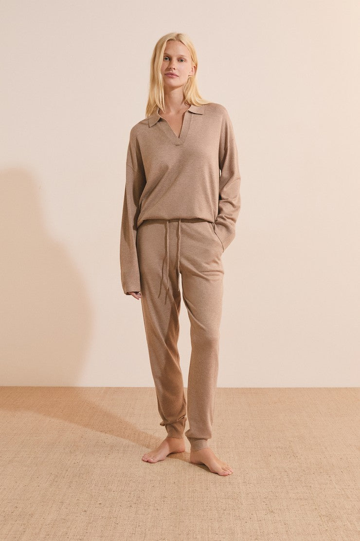 Pajama Sweater With Polo Collar - Dune