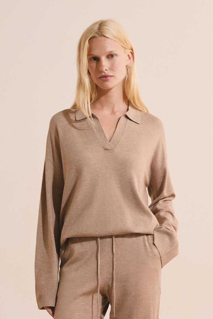 Pajama Sweater With Polo Collar - Dune