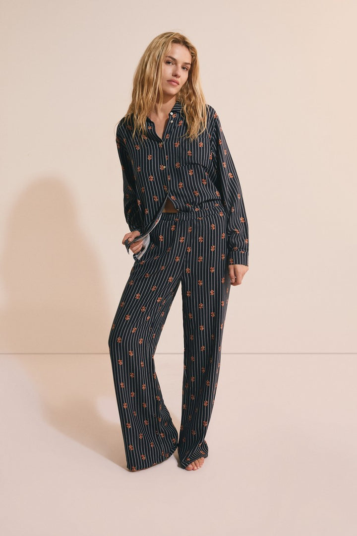 Pyjama Trousers With Dog Motifs - Encre