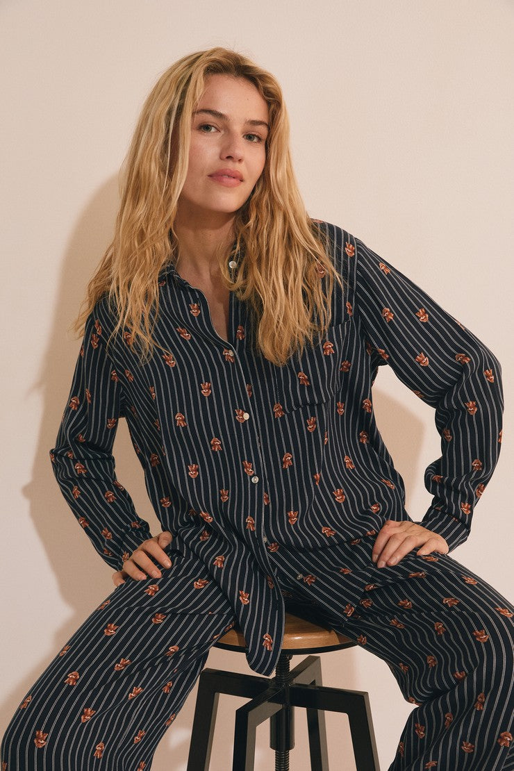 Pyjama Shirt With Dog Motifs - Encre