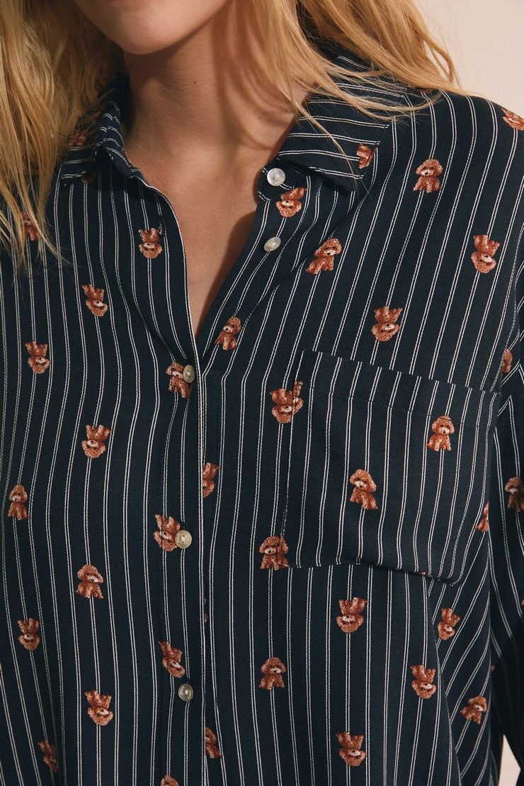 Pyjama Shirt With Dog Motifs - Encre