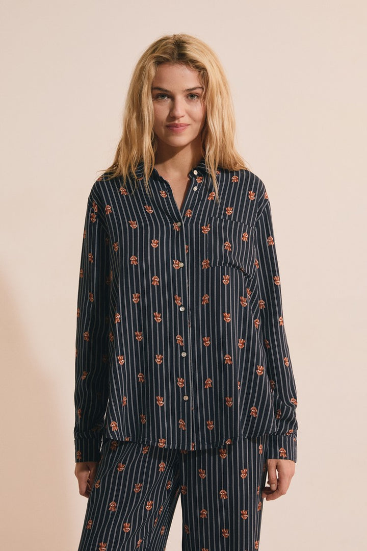 Pyjama Shirt With Dog Motifs - Encre
