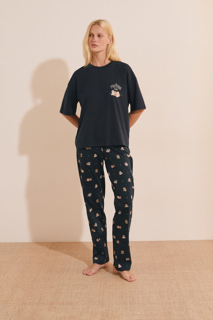 Cotton Dog-Print T-Shirt - Encre