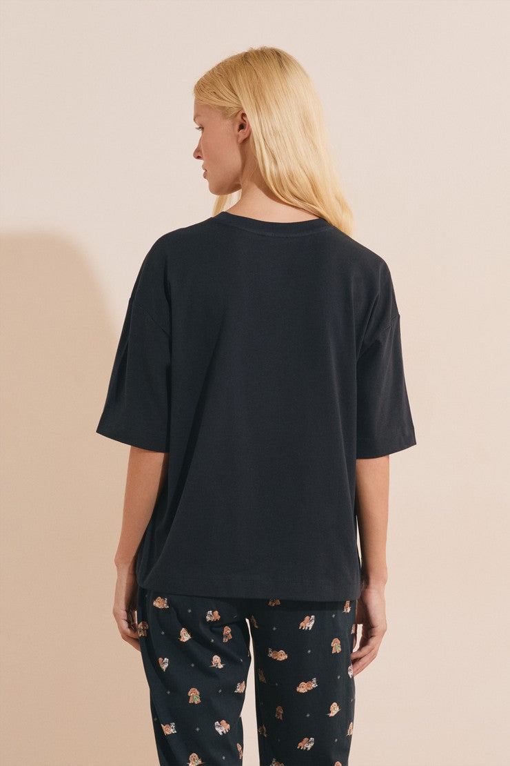 Cotton Dog-Print T-Shirt - Encre