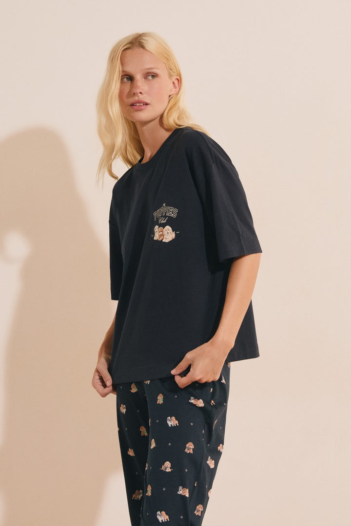 Cotton Dog-Print T-Shirt - Encre