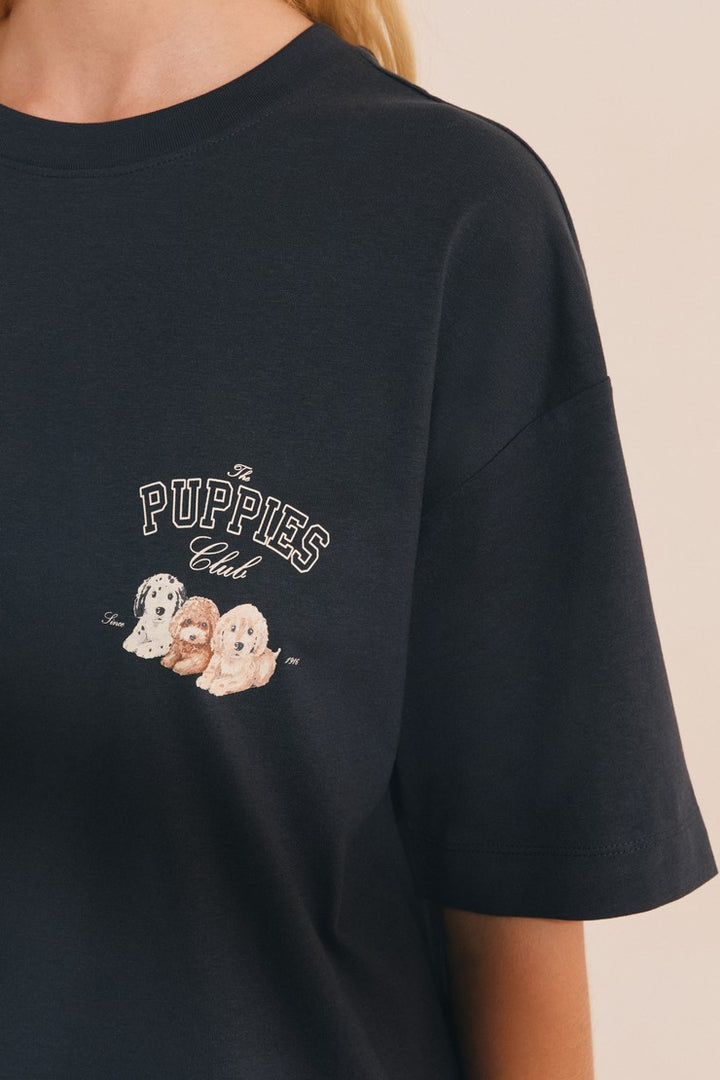 Cotton Dog-Print T-Shirt - Encre