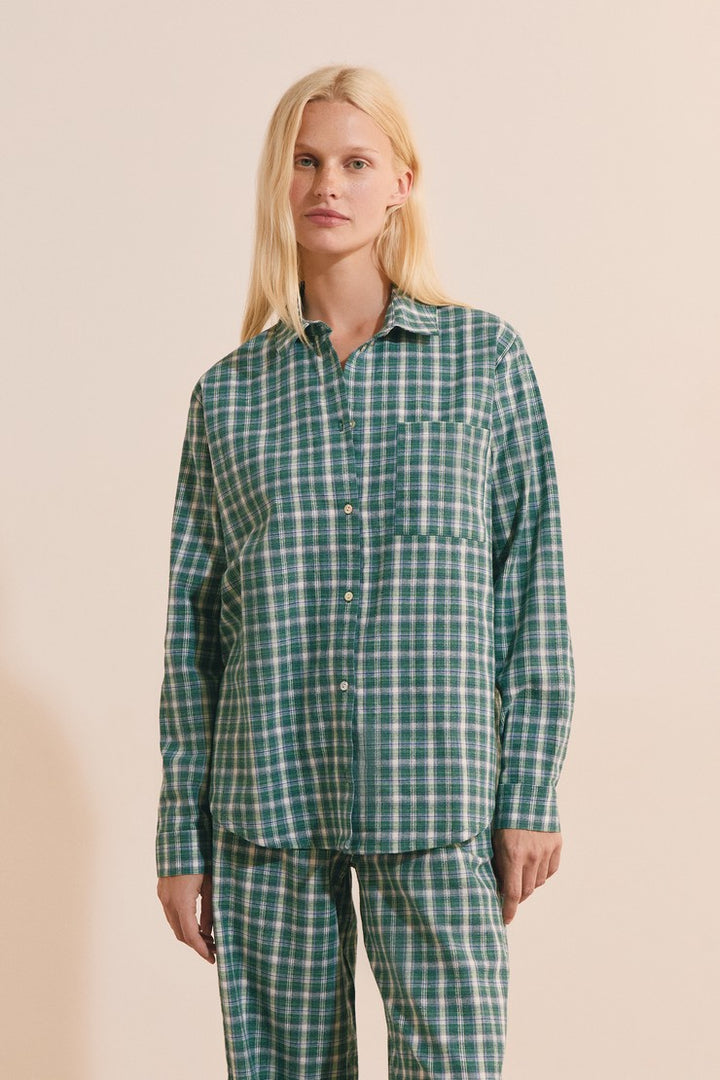 Long-Sleeve Cotton Check Shirt - Vert