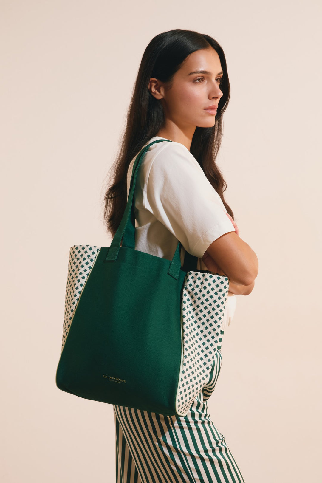 Printed Cotton Tote Bag - Imp Fond Vert