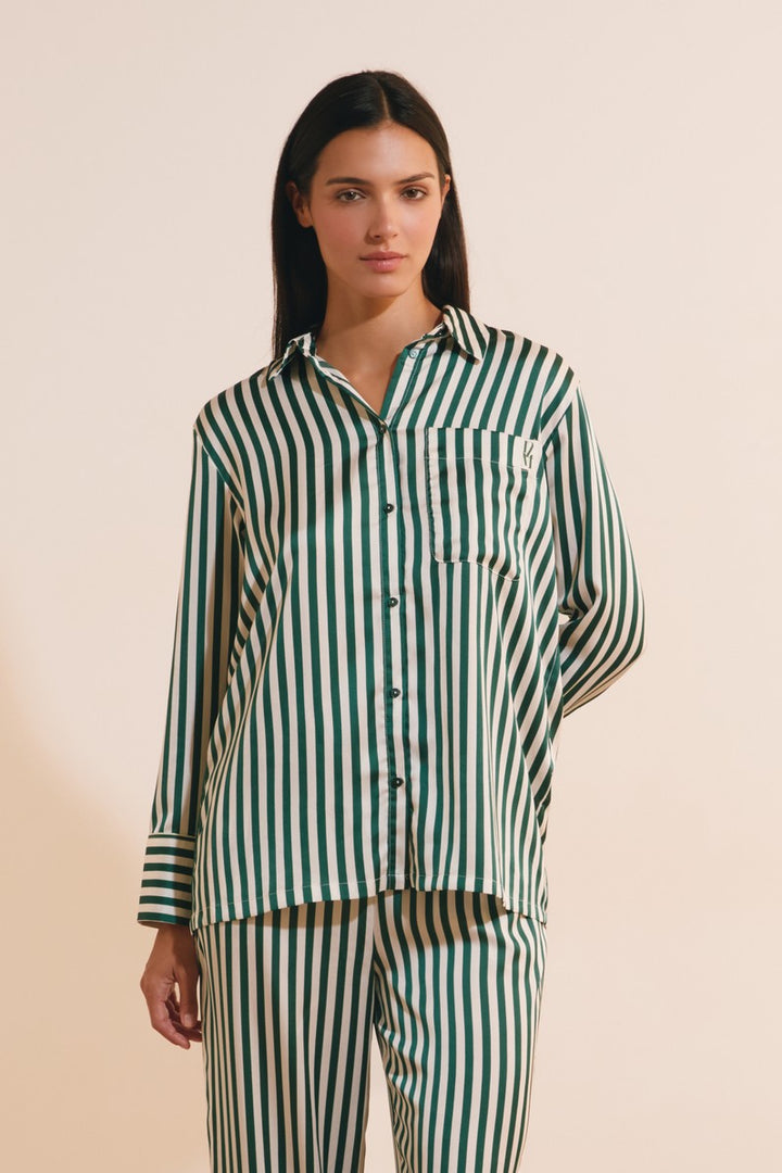 Striped Satin Shirt - Vert