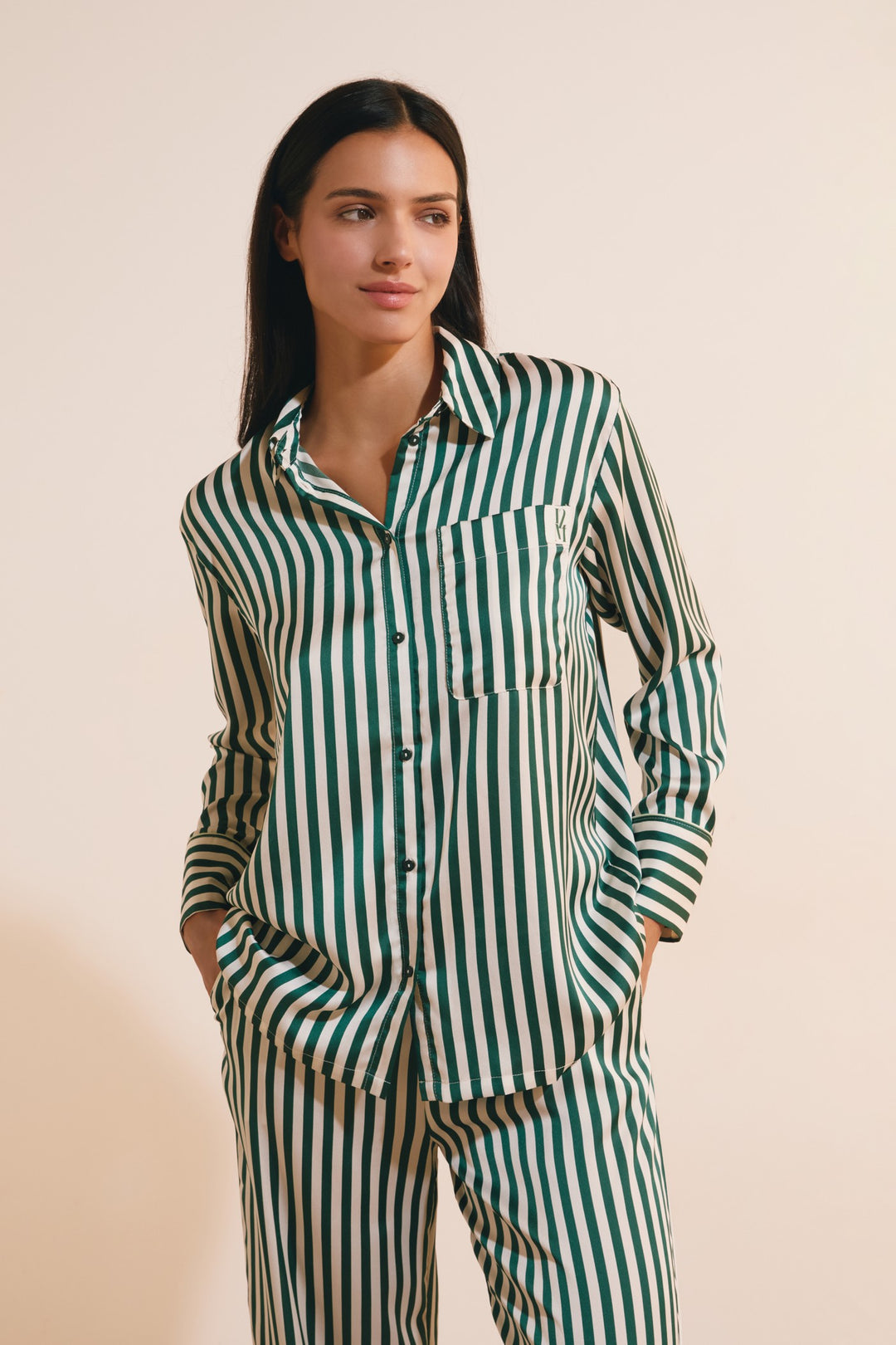 Striped Satin Shirt - Vert