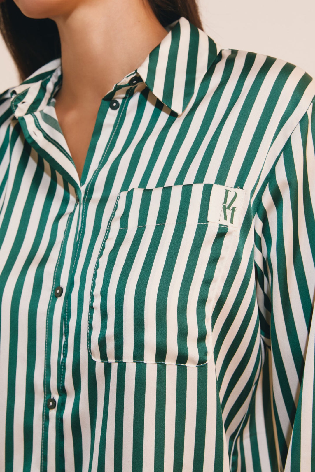 Striped Satin Shirt - Vert