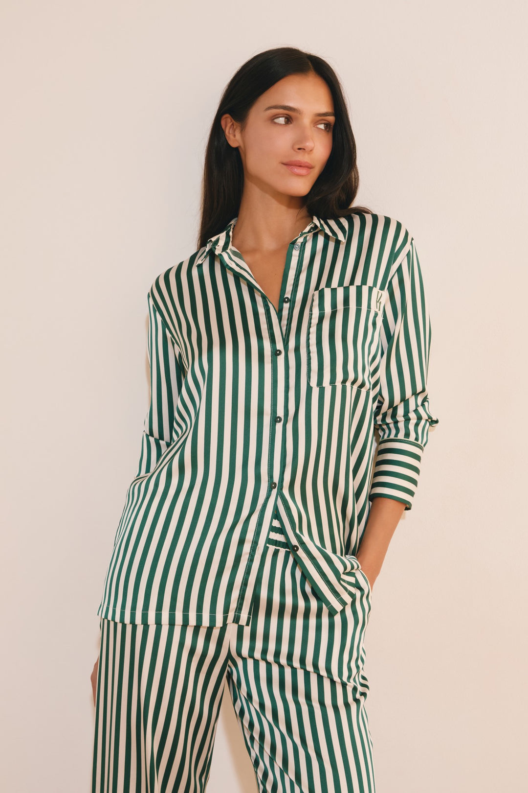 Striped Satin Shirt - Vert