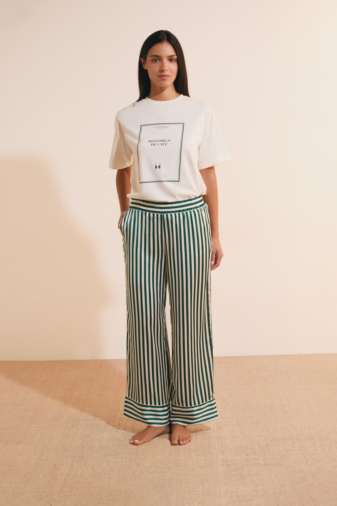 Striped Satin Trousers - Vert