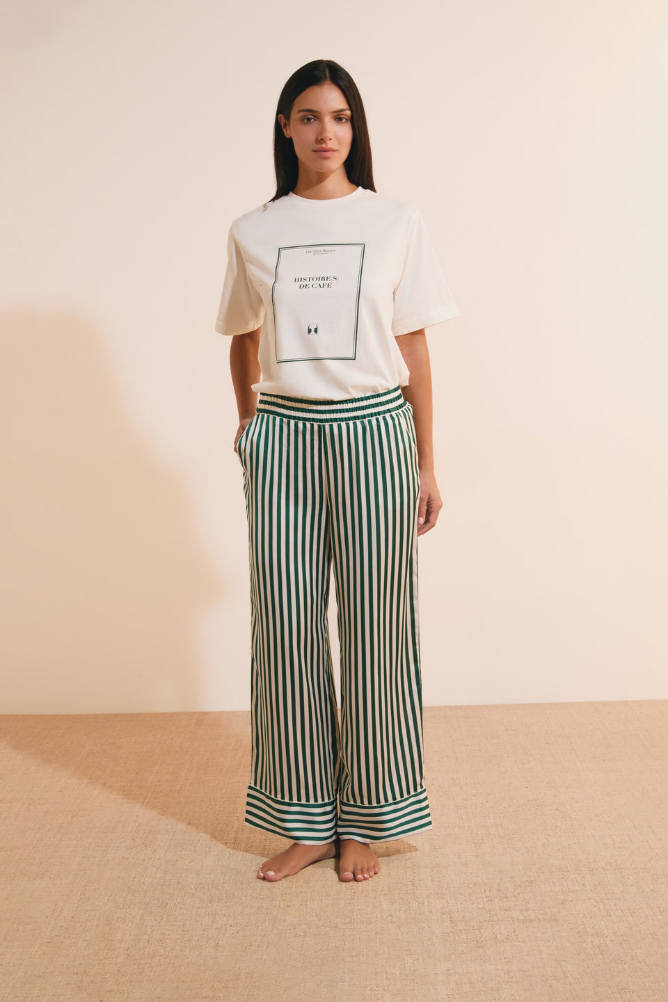 Striped Satin Trousers - Vert