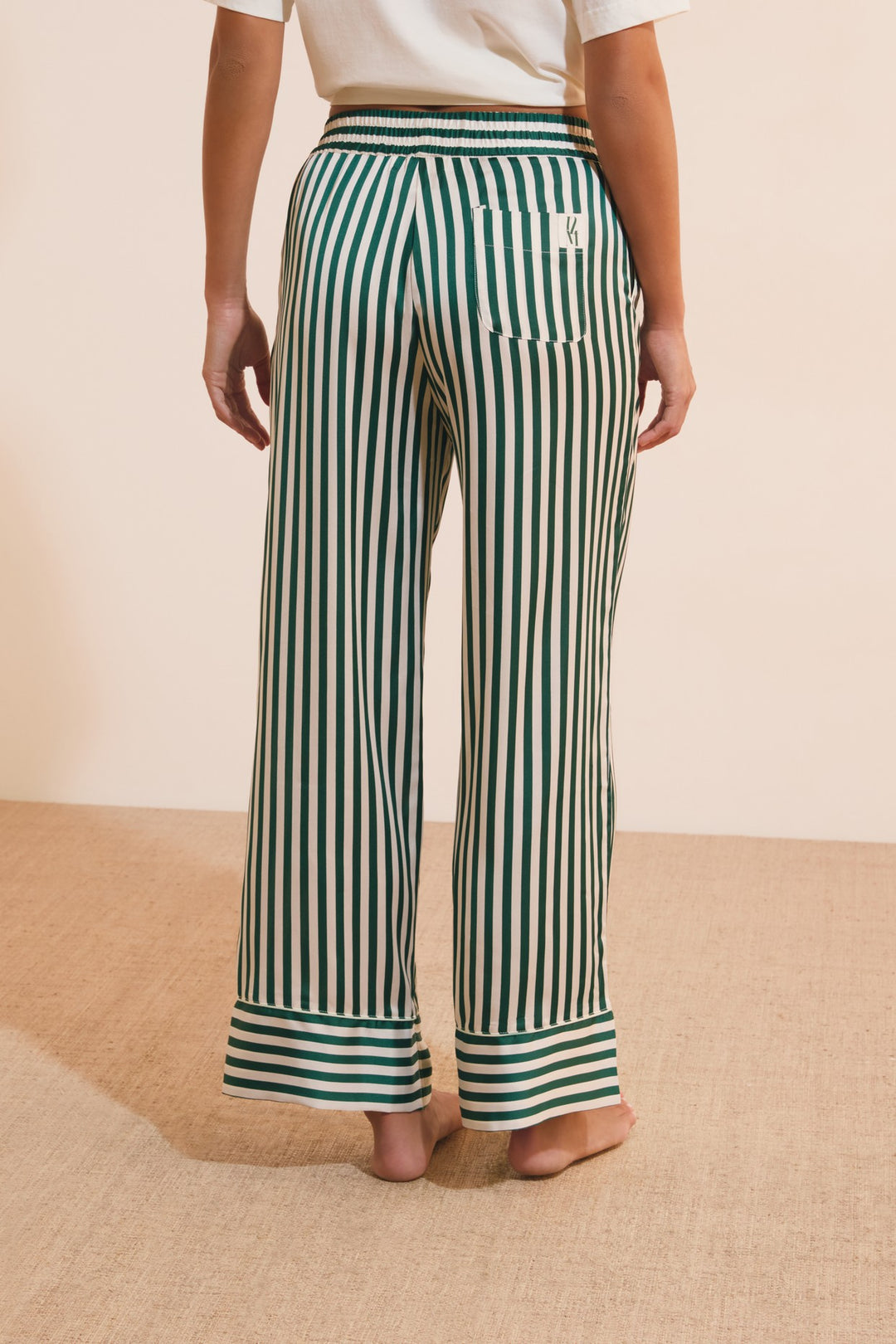 Striped Satin Trousers - Vert
