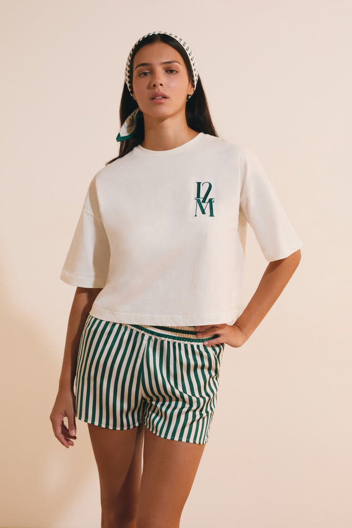 Striped Satin Shorts - Vert