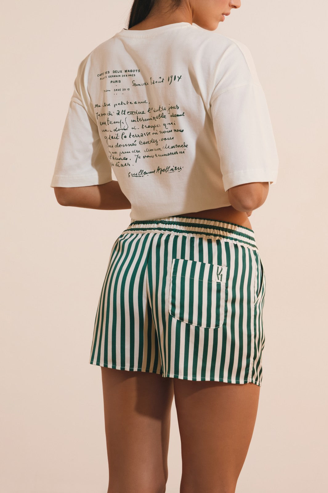 Striped Satin Shorts - Vert
