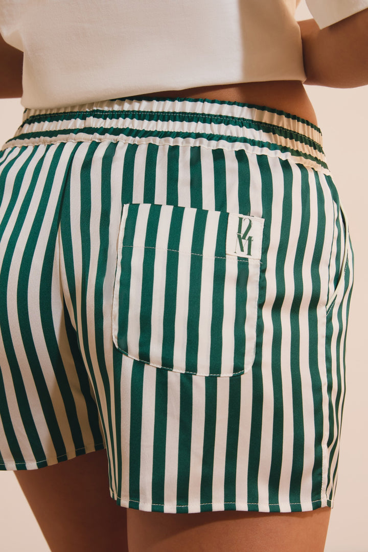 Striped Satin Shorts - Vert
