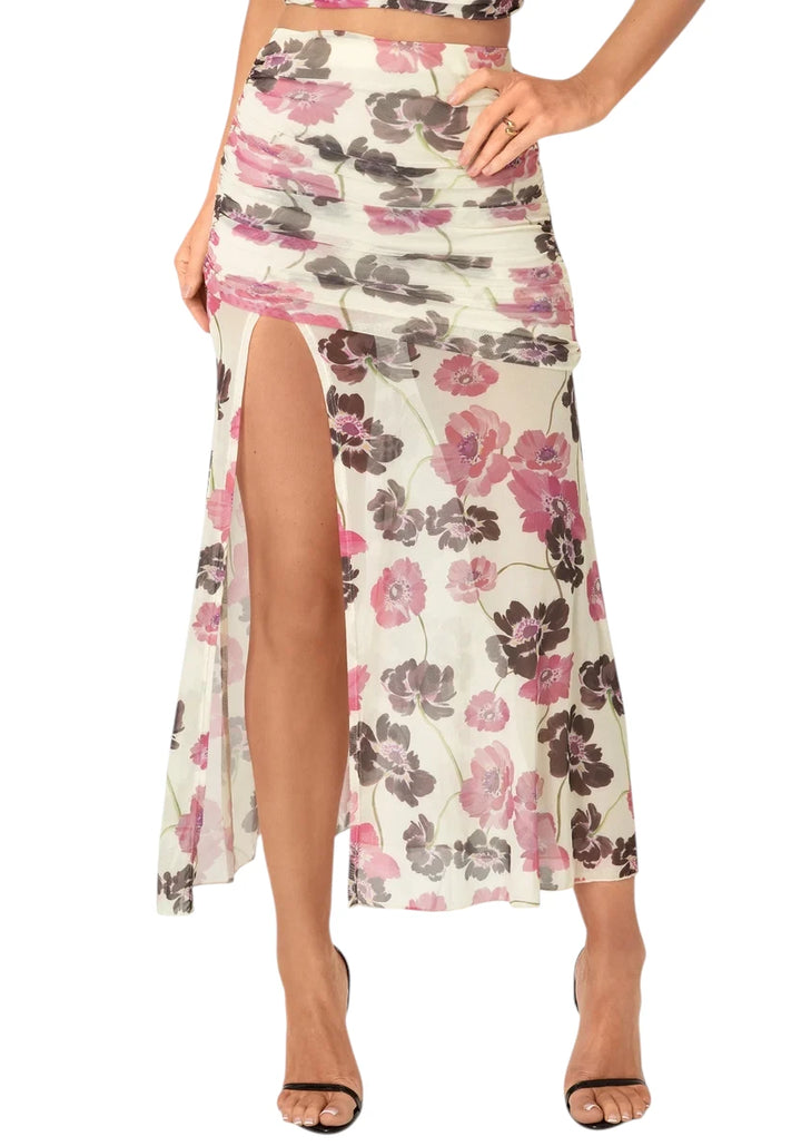 Maxi Mesh Shirred Skirt