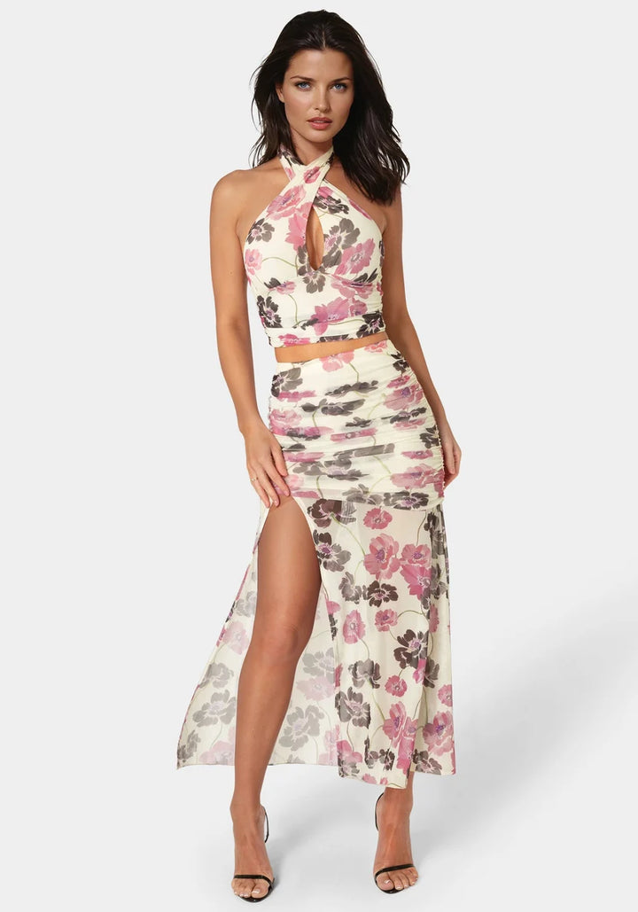Maxi Mesh Shirred Skirt