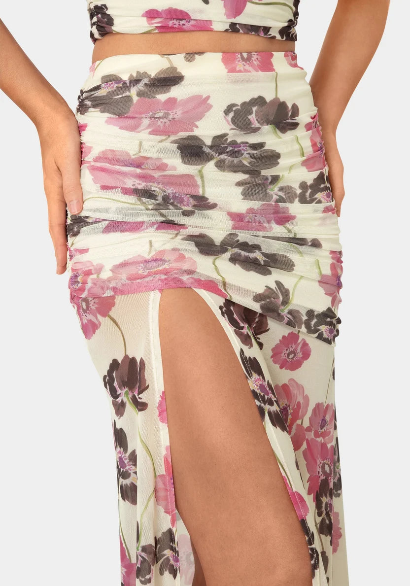 Maxi Mesh Shirred Skirt