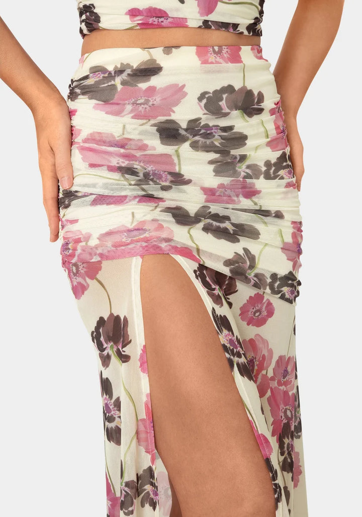 Maxi Mesh Shirred Skirt