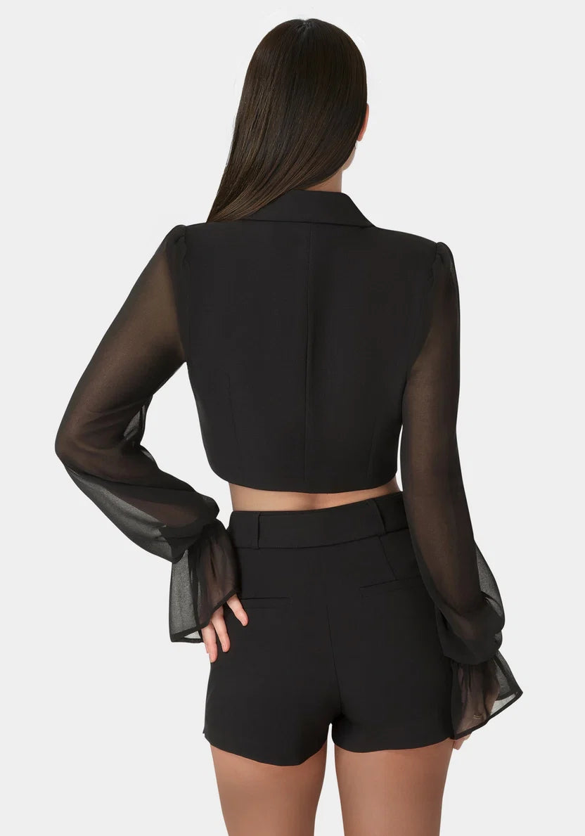 Tailored Sheer Sleeves Cropped Blazer