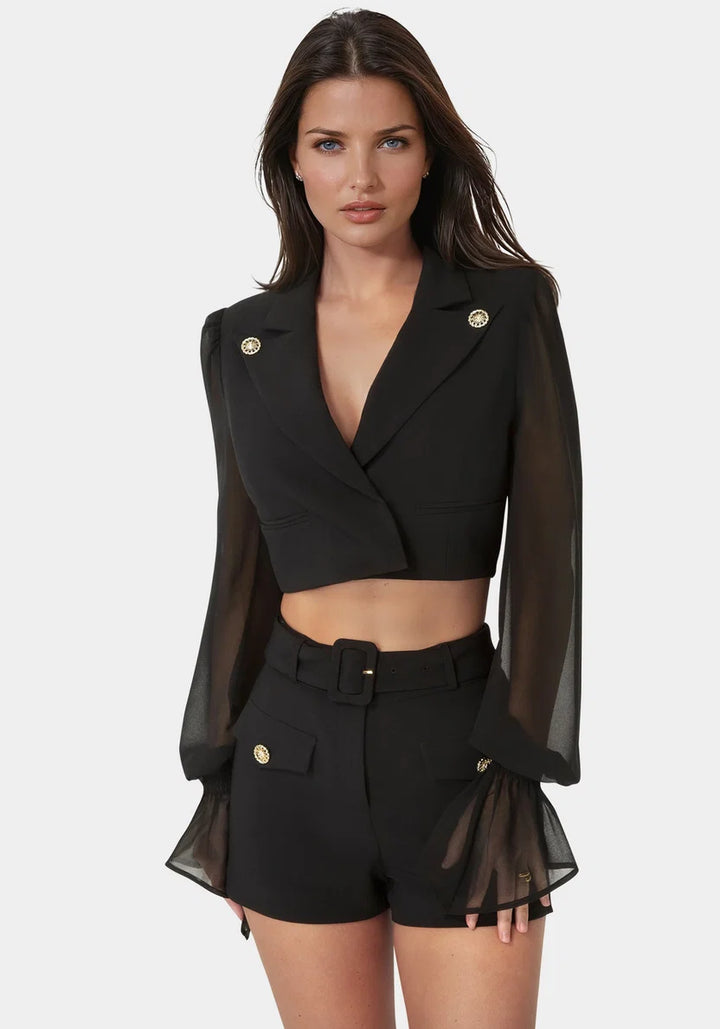 Tailored Sheer Sleeves Cropped Blazer