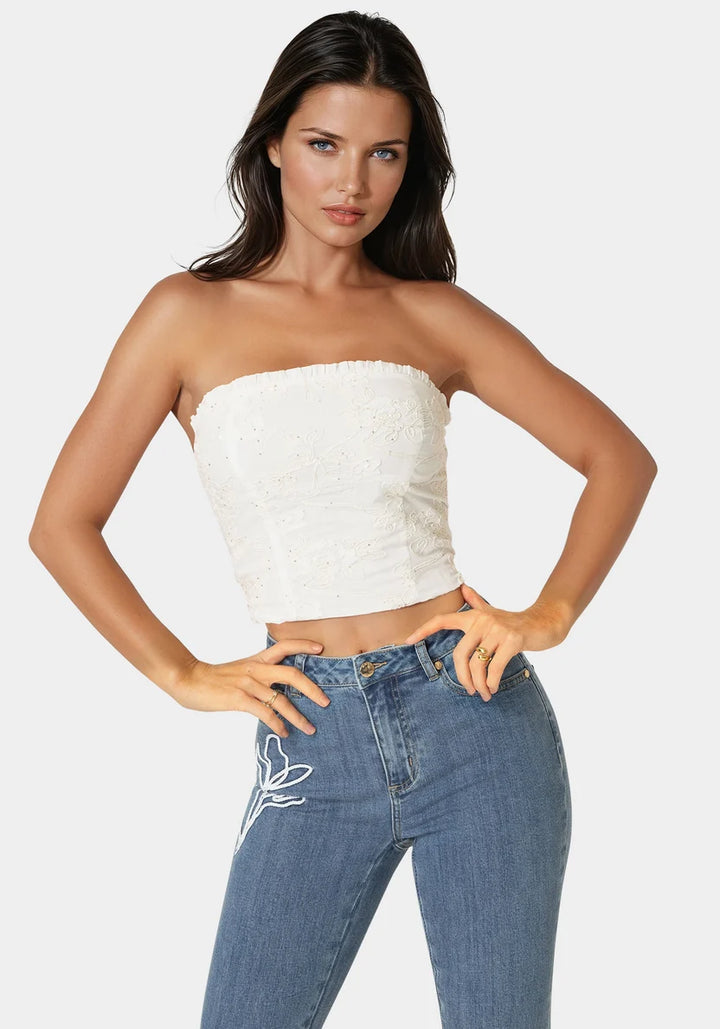 Strapless Embroidery Corset Top